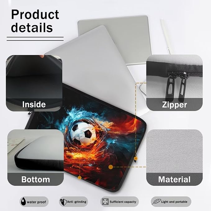 Football Lap Top Case for Men Boys 17 inch Laptop Sleeve Water and Flame Computer Sleeve Bag Portable Laptop Protector with Multiple Uses Ideal Gifts for Women Girls Tablet Bag Briefcase