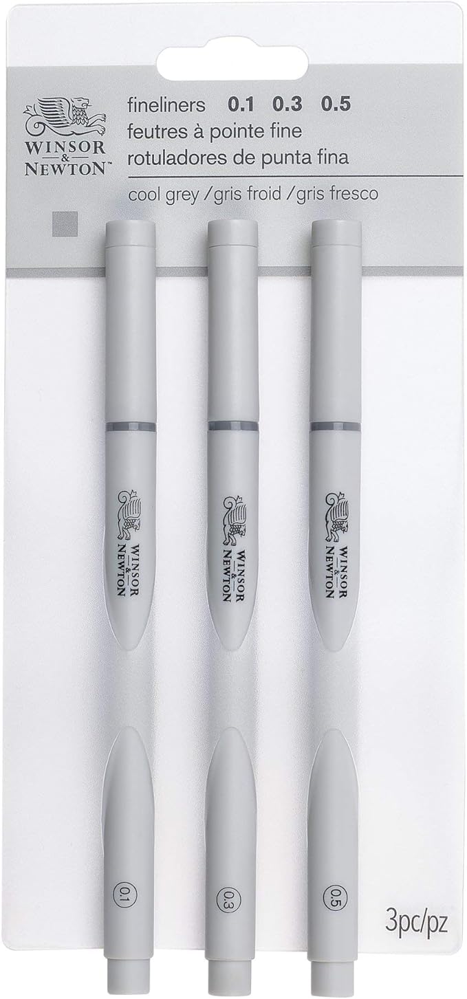Winsor & Newton Fineliner Fine Point Pen Set, Assorted, Set of 3, Cool Grey