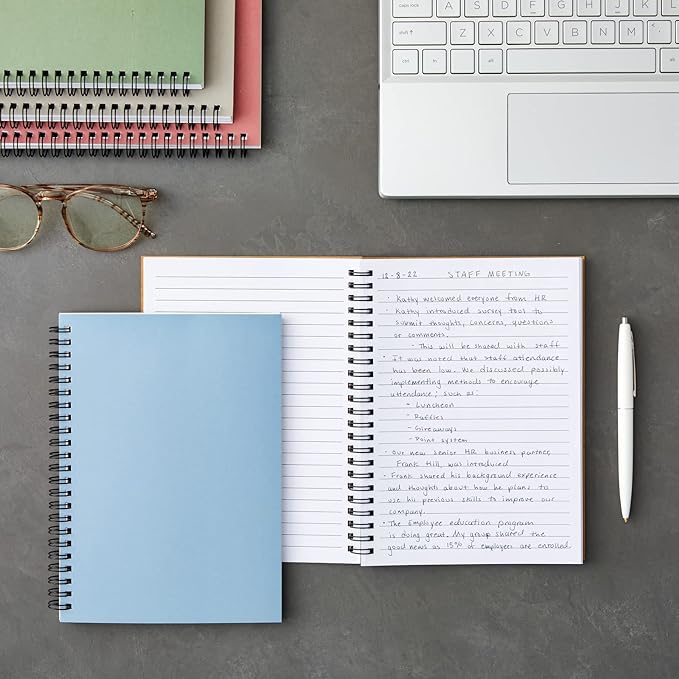 Paper Junkie 5 Pack Spiral Journal - Small Notebooks Bulk 6" x 8" with 120 Lined Pages for Work, Students, School, Writing (5 Colors Kraft Paper Covers)