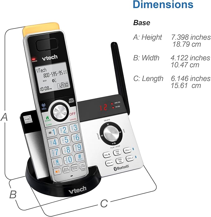 VTECH IS8121-2 Super Long Range up to 2300 Feet DECT 6.0 Bluetooth 2 Handset Cordless Phone for Home with Answering Machine, Call Blocking, Connect to Cell, Intercom and Expandable to 5 Handsets