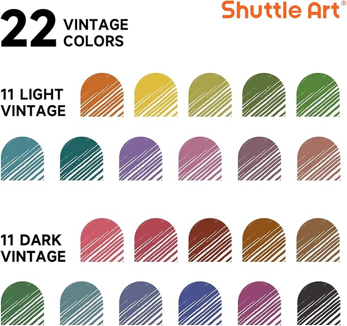 Shuttle Art Colored Retractable Gel Pens, 22 Unique Vintage Ink Colors, 11 Light and 11 Dark Vintage, Cute Pens 0.7mm Point Quick Drying for Writing Drawing Journaling Note Taking School Office Home