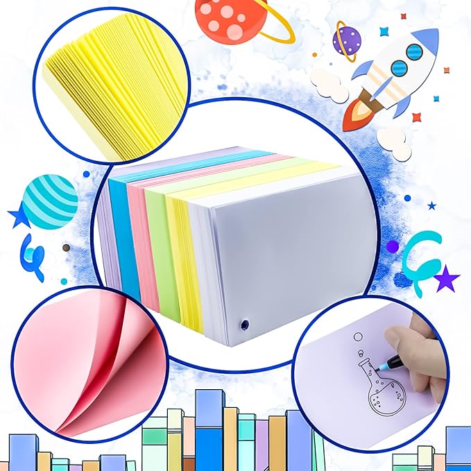 MotBach 600 Pieces Index Cards Flash Cards with Colorful Binder Rings,3" x 5", 10 Color Assorted Color Blank Punched Memo Note Cards Unlined Study Record To Do List for Home School Office Supplies