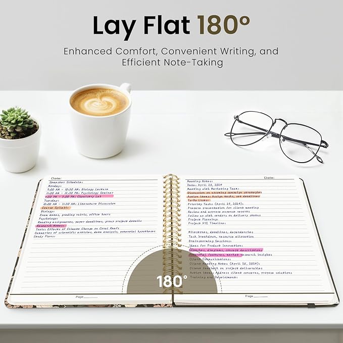 Lined Spiral Journal Notebook for Women, A5 College Ruled Journals for Writing, Hardcover Notebooks for Work, Note Taking and Office School Supplies,140 Pages - Wild Rose