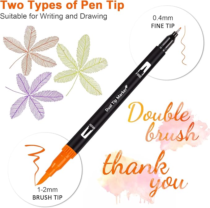 Dual Brush Marker Pens, 72 Colors Art Markers Set with Fine and Brush Tip for Kids Adult Coloring Book Bullet Journaling Note Taking Planner Hand Lettering Calligraphy Drawing Art Supplies Kit