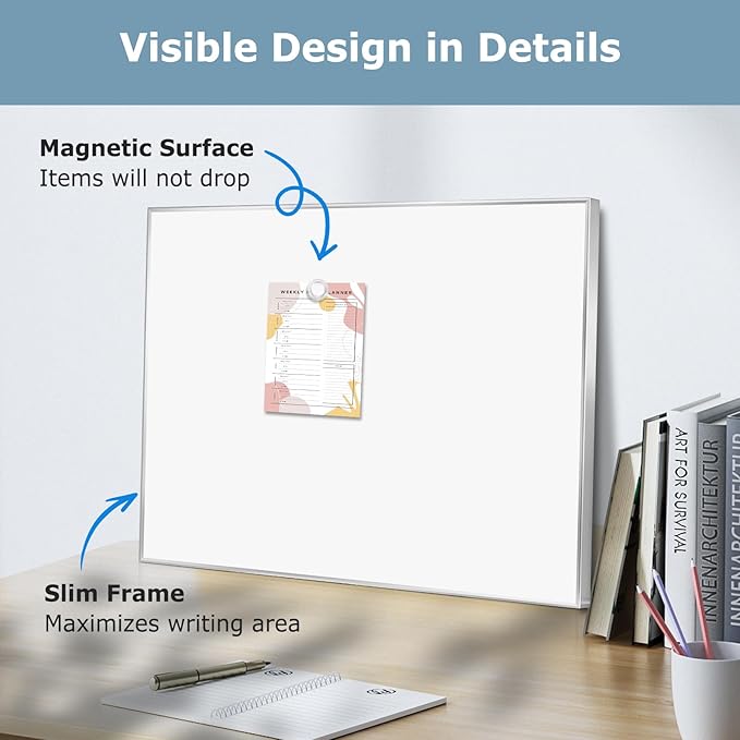 Whiteboard for Wall, 24" x 18" Magnetic White Board Dry Erase Board with Silver Aluminum Frame, Hanging Wipe Board for Office, Home, School