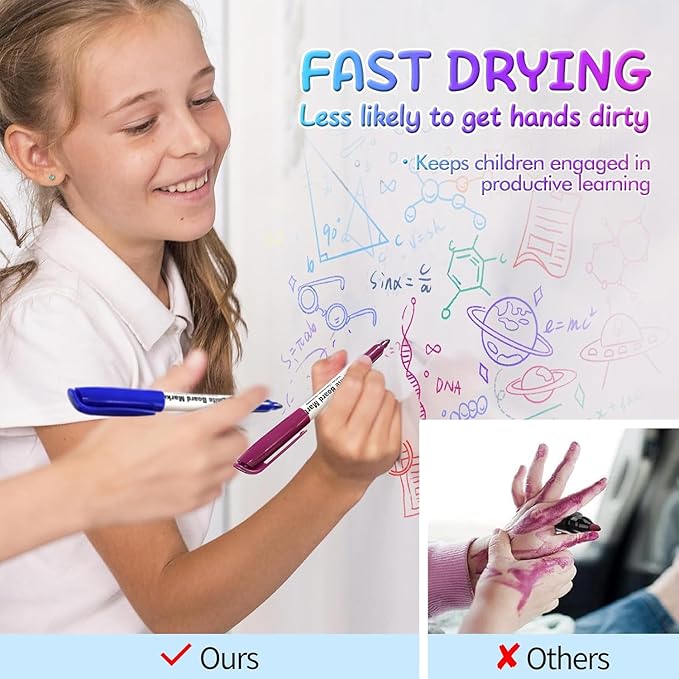 Fine Tip Dry Erase Markers - 12 Pack Colored Whiteboard Erasable Markers Bulk for Kids Adults, Ideal for Classroom School Office Home Use on White Board, Non-Toxic Easy Clean