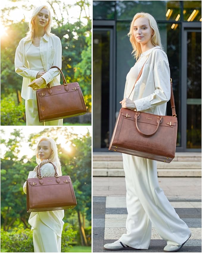 LOVEVOOK Laptop Bag for Women 17 Inch Work Tote, Business Computer Briefcase, PU Leather Tote Bag for Teacher, Office Shoulder Tote Purse