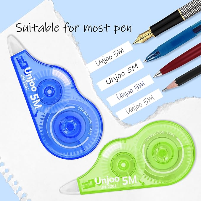 White Correction Tape, Easy To Use Applicator for Instant Corrections Wrong Writing At Any Time, For school, Office (9-pack, 5M/196" x 0.2"in, Red, Green, Blue)