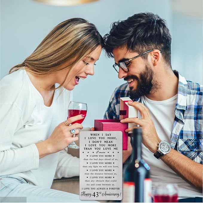 CPLJW 43rd 43 Year Anniversary Card Gifts for Him Her - Steel Card Gifts for Men - 43rd Wedding Anniversary Wallet Card Gifts
