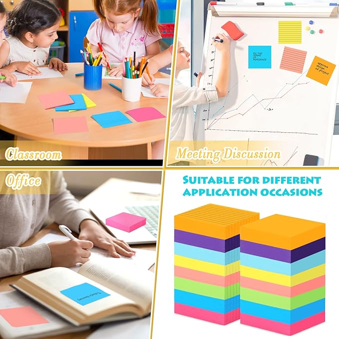 Yexiya 64 Pcs Lined Sticky Notes Self Stick Notes with Lines Bright Assorted Colors Sticky Notes for Home Office Products Post Memos, 1920 Sheets(3 x 3 Inch,Lined, Blank)
