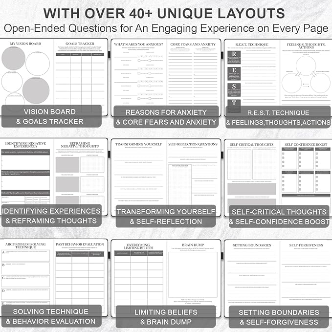 Mental Health Journal, 91-Day Self Care Journal for Women Men, Guided Anxiety & Stress Relief Journal with Mood Tracker, Cognitive Behavioral Therapy Journaling with Mental Health Coloring Pages & Dream Log