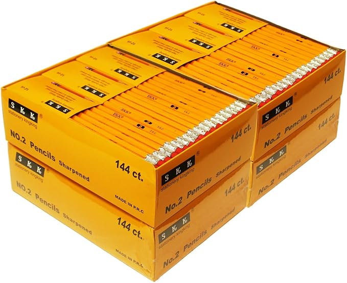 SKKSTATIONERY 576 Pack Pre-sharpened pencils, Bulk Yellow Sharpened Pencils with eraser top, # 2 HB pencil for classroom office Supplies, Writing, Drawing and Sketching 144Pcs*4Box.