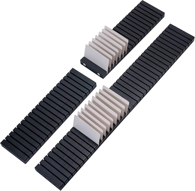 WILLOWDALE 4Pcs 12" Wood Name Badge Holder Organizer, Black Counter Card Holder Stand for Name Tag ID Badge Plastic Card Holder, Detachable Business Card Holder Display Tray for Desk Office Reception