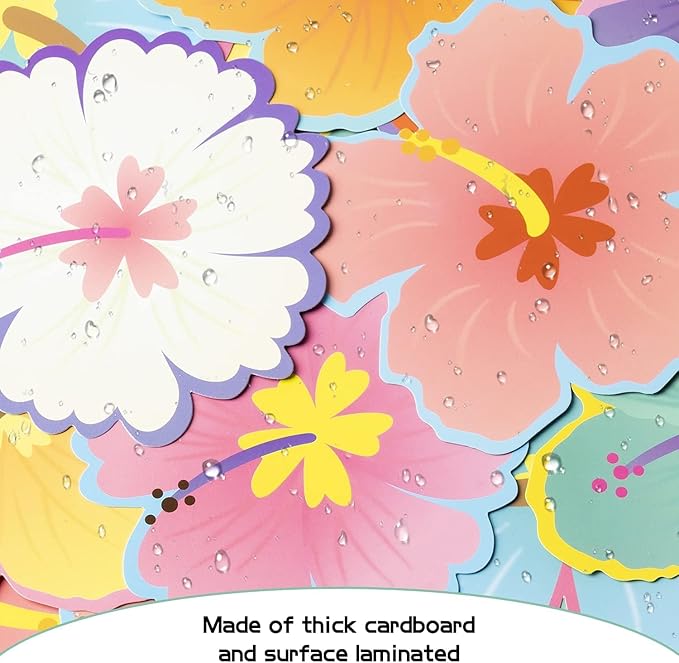 BeYumi 45 Pcs Back to School Luau Hibiscus Flower Cutouts Bulletin Board Decorations Set Creative Wall Decals Art Décor for Classroom School Summer Tropical Hawaiian Themed Birthday Party Baby Shower