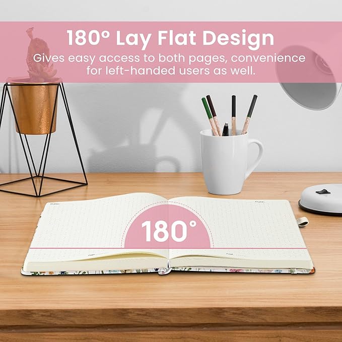 Bullet Dotted Journal Notebook for Women & Men, Hardcover Leather Journal for Writing, A5 Bullet Journaling Notebook for Work & Sketching, Perfect for Office School Home Supplies, 160 Pages, Garden