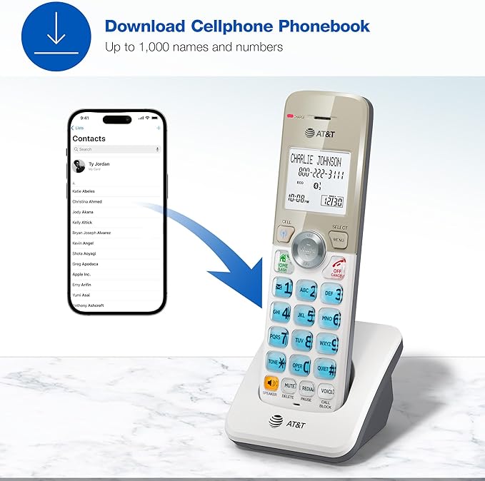 AT&T DL70019 Accessory Handset for DL72x19 Phone with Bluetooth Connect to Cell, Call Blocking, 1.8" Backlit Screen, Big Buttons, intercom, and Unsurpassed Range