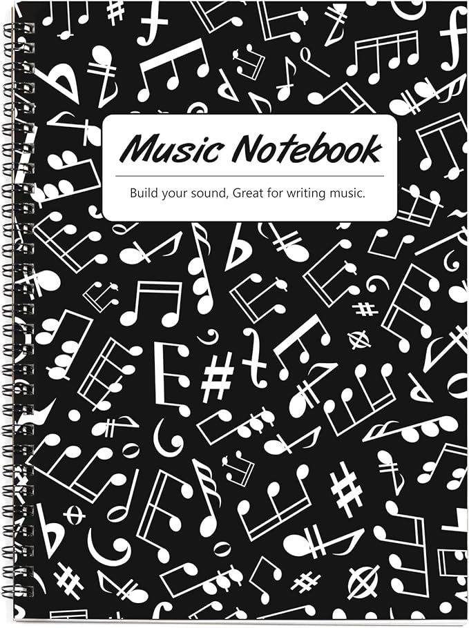 MAXCURY Blank Sheet Music Composition Manuscript Staff Paper Art Music Notebook Black 100Pages 26x19cm (Notes Family)