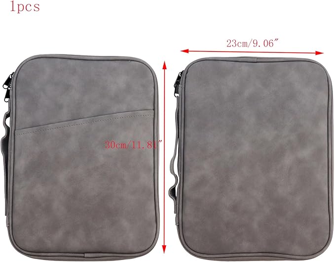 Grey Book Sleeve with Zipper PU Book Covers 11"×9" Book Pouch Washable Book Protector Cloth Book Case Bags for Book Lovers Office Document