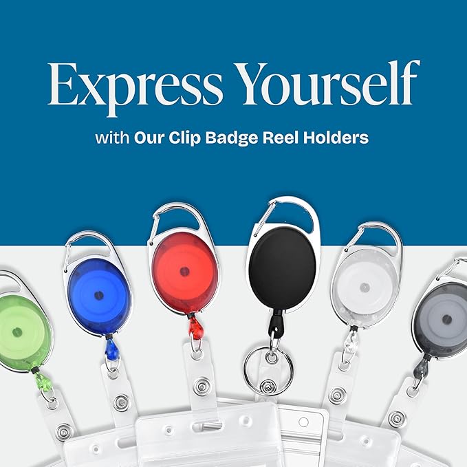 Will Well ID Badge Holders with Clip and Keyring - Vertical Clear Plastic 2.52" x 3.58" Sleeves Fit Up to 3 Cards - Retractable 24" UHMWPE Fiber Pull Cords for Easy Access - 2-Pack, Black Reels