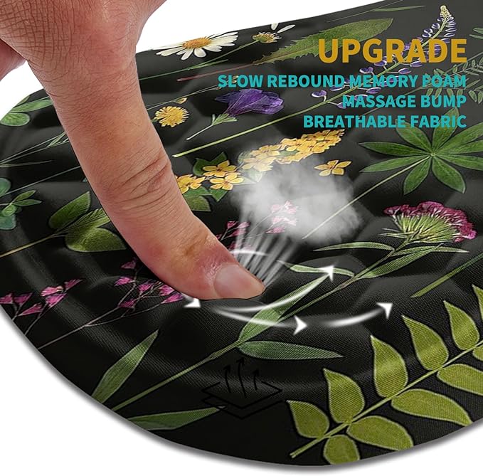 Hokafenle Ergonomic Mouse Pad Wrist Support, Wrist Rest Mousepad for Carpal tunnel Pain Relief with Integrated Memory Foam Slope Massage Bulge (11.8x7.9 inch,Flowers