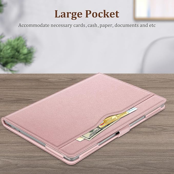Fintie Sleeve Case for 12.4 Inch Microsoft Surface Laptop Go 3/2/1 (Model: 2013/1943), Premium PU Leather Protective Folio Book Cover with Large Pocket (Rose Gold)