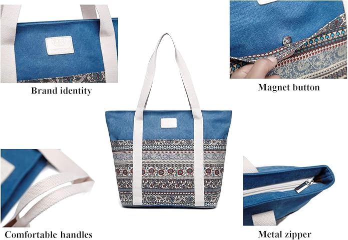 Wxnow Canvas Tote Bag for Women Top Handle Satchel Handbags Shoulder Bag Purse