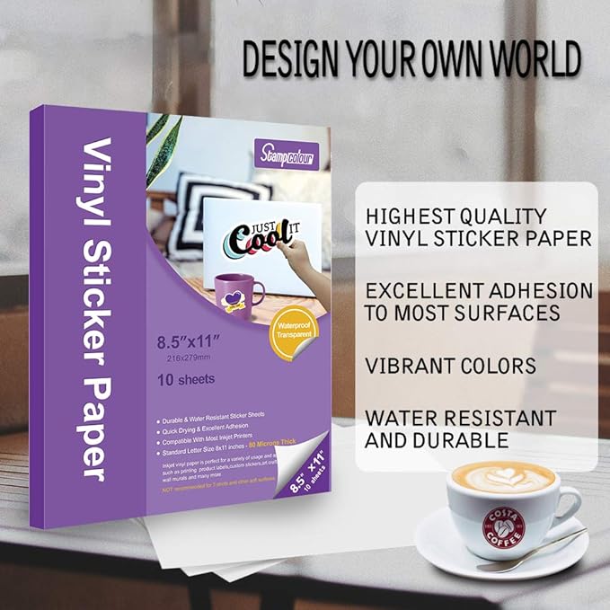 Premium Printable Vinyl Sticker Paper,Translucent 30 sheet Clear Self-Adhesive Sheets,Dries Quickly Vivid Colors Decal Paper,Tear Resistant-for Any Epson HP Canon Sawgrass Inkjet Printer