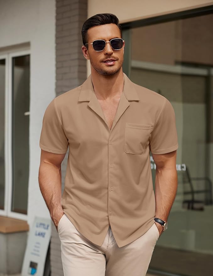 COOFANDY Men's Casual Cuban Guayabera Shirt Short Sleeve Button Down Shirts Summer Beach Shirts Vocation Vintage Shirts