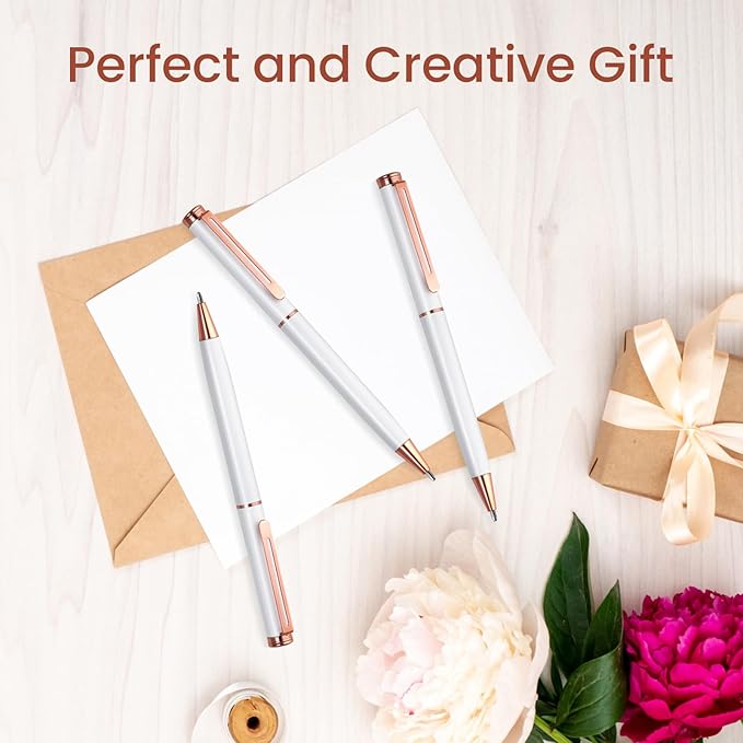 Cambond Ballpoint Pens White Pen - Fancy Pens Black Ink 1.0 mm Medium Point Retractable Metal Pen Smooth Writing for Men Women Police Uniform Office Business, 3 Pens with 6 Refills (White)