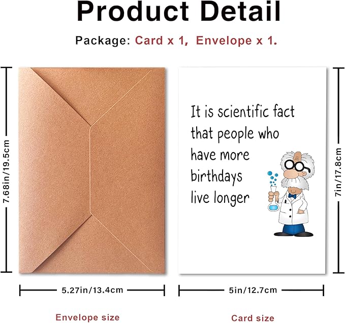 Funny Birthday Card For Old Men or Women, Humorous Greeting Card for Him or Her, 5x7 inches, Modern Style, Unisex-Adults