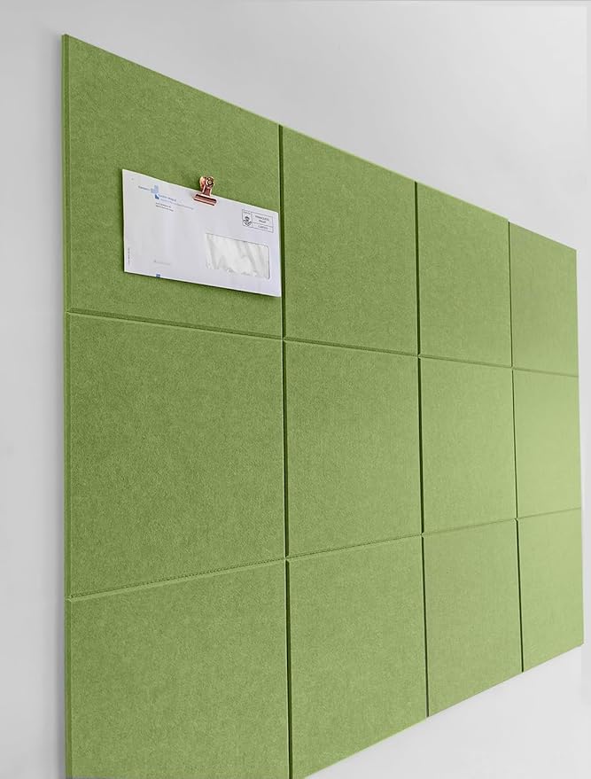 Cork Board 48 x 36 Alternative – 11.8x11.8x0.35 Inches 12 Pack Felt Wall Tiles with Safe Removable Adhesive, Large Cork Board for Office Walls Pin Board Cork Tiles for Classroom - Grass Green