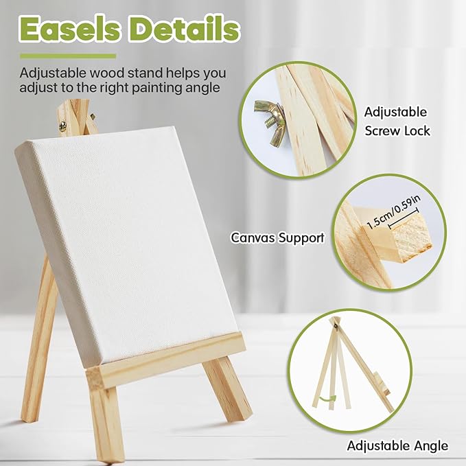 CONDA 4 Pack 9 Inch Wood Easels, Easel Stand for Painting Canvases, Art, and Crafts,Tripod,Painting Party Easel,Kids Student Tabletop Easels for Painting,Portable A-Frame Tripod Tabletop Easel Set