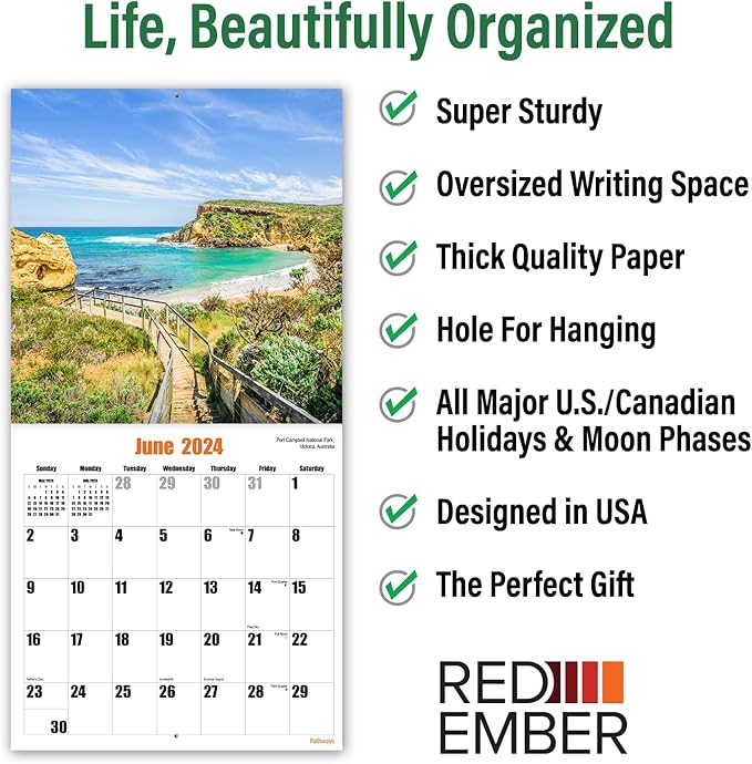 RED EMBER Signature - Pathways 2024 Wall Calendar 12 Month | 12" x 24" Open | Thick & Sturdy Paper | Giftable | Calendar 2024