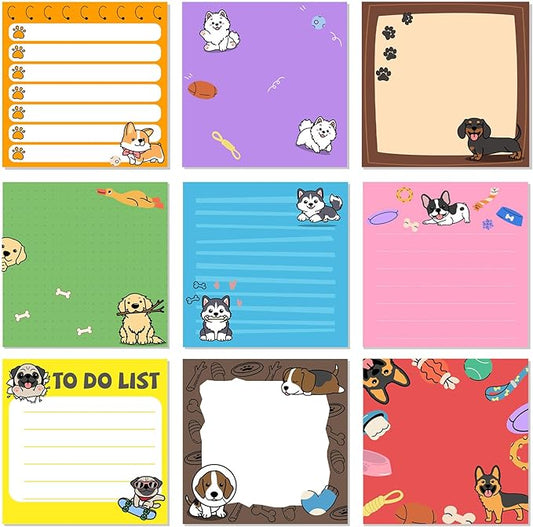 9 Pads Cute Sticky Notes Cartoon Animal Self Stick Notepads 3x3 Inches Notes Adhesive Memo Pad Office Decor Gifts for Students School Office Meeting (Dog)