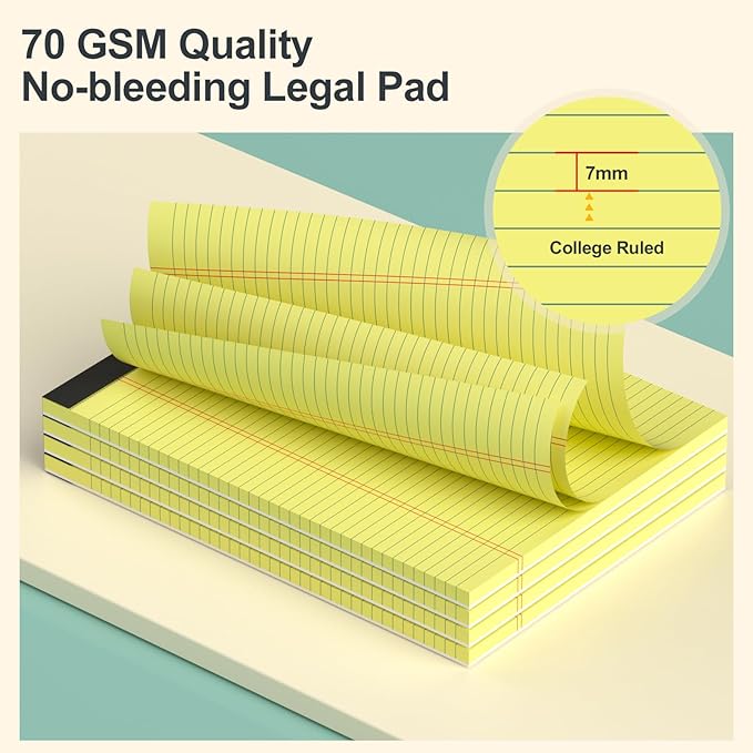 Yellow Note Pads 8.5 x 11 Legal Pads, 4 Pack Yellow Pads of Paper Tablets 8 1/2 x 11 Legal Notepads, Thickness Quality 30 Sheets per Yellow Pad 8.5 x 11 College Ruled Note Pads for Homework, Business