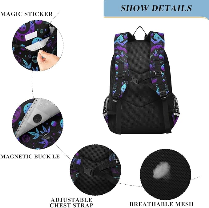 ALAZA Boho Witch Cat Moon Laptop Backpack Purse for Women Men Travel Bag Casual Daypack with Compartment & Multiple Pockets