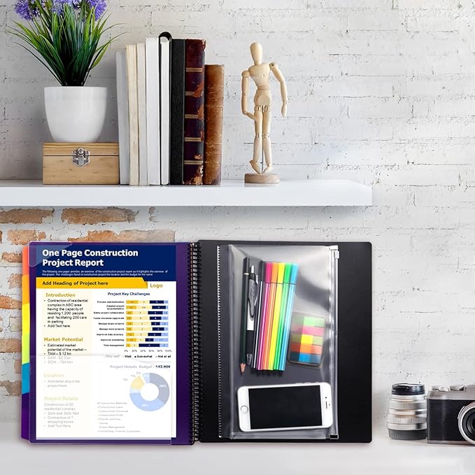 H4D 12 Pocket Poly Project Organizer, Spiral Multi Pocket Folder Organizer, Multi-Subject Folder Notebook, Letter Size