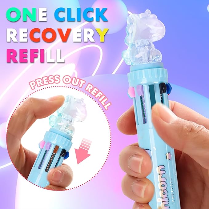 Multicolor Ballpoint Pen 0.7 mm, 10-in-1 Colored Pens Fine Point Retractable Cute Cartoon Animal Ballpoint Pens for Office School Supplies Students Kids Gifts, 6 Pack