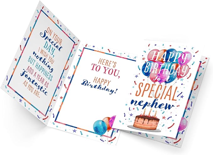 Prime Greetings Nephew Birthday Card, Made in America, Eco-Friendly, Thick Card Stock with Premium Envelope 5in x 7.75in, Packaged in Protective Mailer