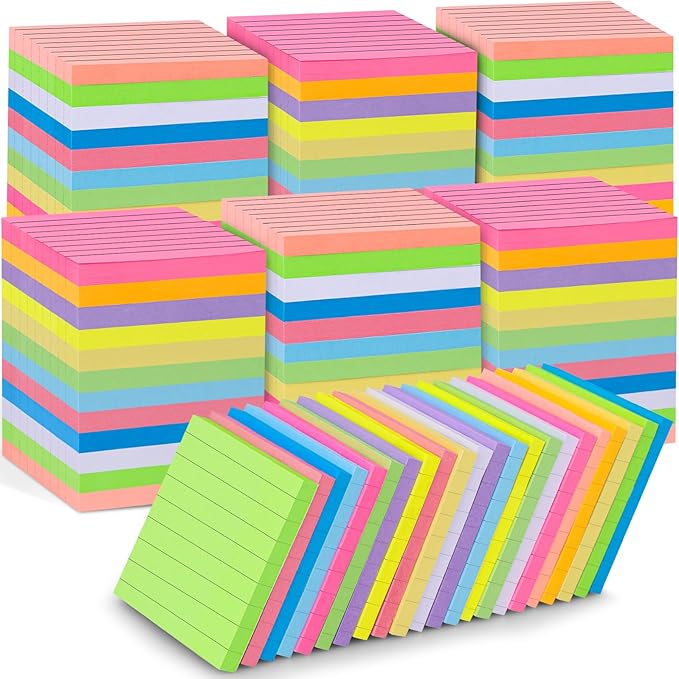 60 PCS Lined Sticky Notes 3x3In Colorful Sticky Notes 75 Sheets/Pad 12 Colors,Bright Ruled Post Stickies Multicolor Memo Note Pads for Teacher Student School Office Meeting Blank Desk Pads,4500 Sheets