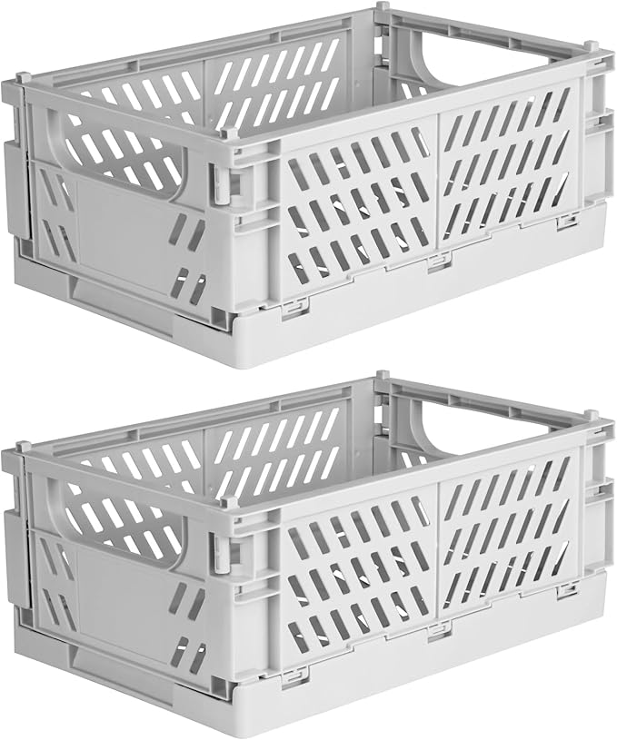 Tixill 2-Pack Mini Foldable Plastic Baskets for Organizing and Storage, Collapsible Storage Crate for Home Kitchen Bedroom Bathroom Office (9.8x6.5x3.8, Grey)