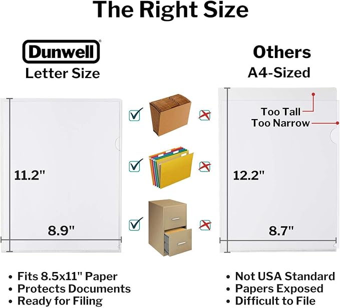 Dunwell Clear Plastic File Folder Sleeves, 6 Pack, 8.5x11 Letter Size, Acid-Free Poly Plastic