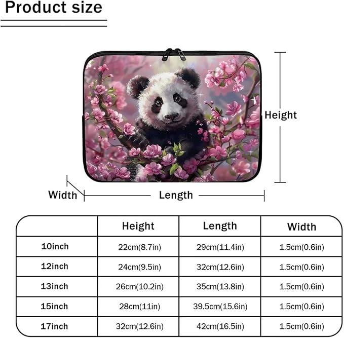 Cherry Blossom Panda Printed Laptop Bag for Women Men, Protective 15 Inch Computer Laptop Carrying Cover Laptop Sleeve Computer Bag with Zipper, Compatible with Most Laptop Computers