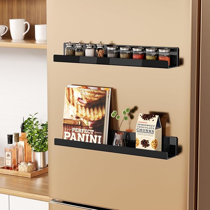 Carmanon Magnetic Book Shelf for Whiteboard, Reusable Acrylic Book Display Shelf with Strong Adsorption Capacity, Magnetic Book Holder for Classroom Refrigerator Office Teacher Kids, Black