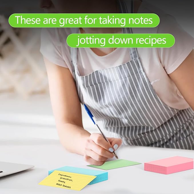 Colored Index Cards 4x6 Inch - Ruled Index Flash Cards for Studying, Lined Index Note Cards 4" x 6" with Colorful, Colored Flashcards 4x6 Notecards 3 Pack of 38 - Pink, Green, Blue, Yellow