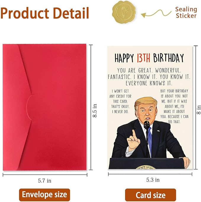 Funny 13th Birthday Card for Him Her, Humorous 13th Birthday Gift for Son Daughter, Happy 13 Year Old Birthday Decorations for Boys Girls Grandson Granddaughter