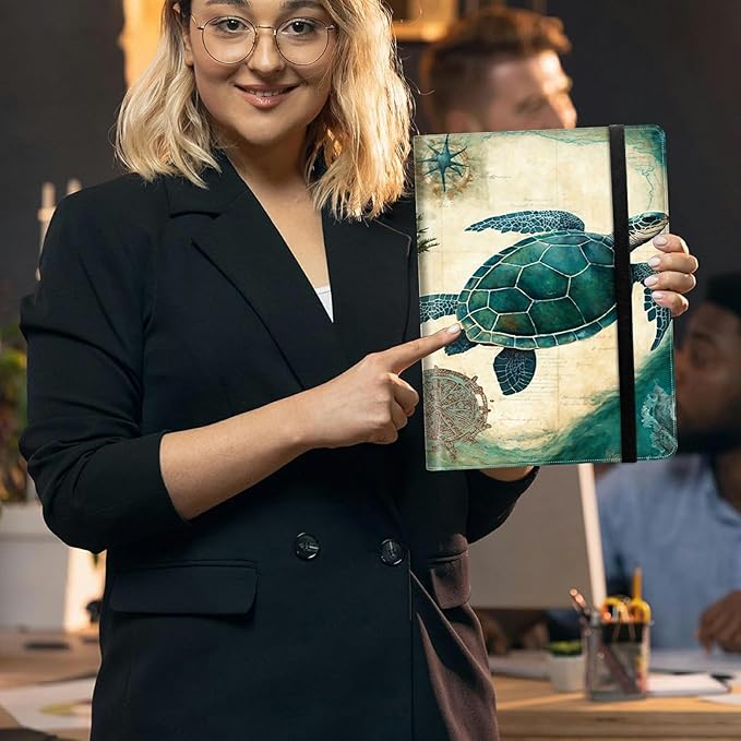 Turtle Padfolio Folder with Clipboard,Portfolios Organizer Clipboards with Storage Clipboard Writing Pad PU Leather Conference Document Organizer with Business Card Holder