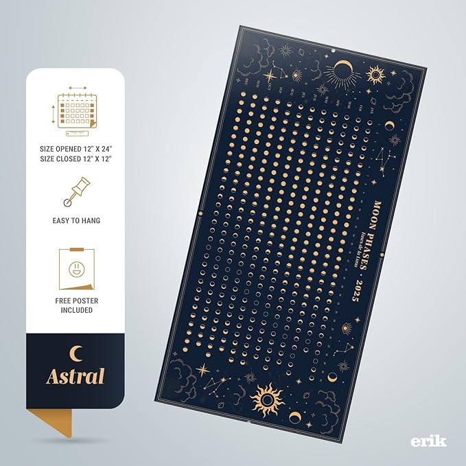 Astral Wall Calendar 2025 12" x 12" FSC® Plastic Free - Starts Week On Sunday | Square Wall Calendar | Family Planner Calendar 2025 | Astrological Calendar 2025