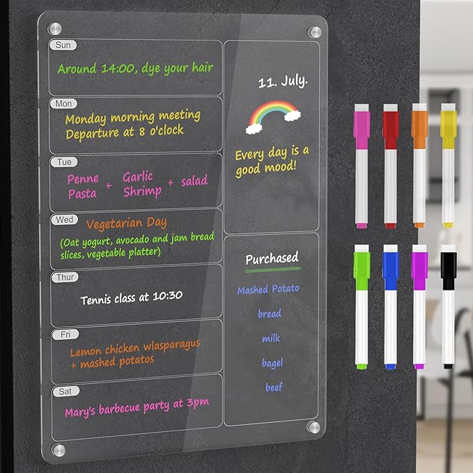 Magnetic Acrylic Calendar for Fridge,1 Pack 9"x13" Clear Fridge Calendar Dry Erase Magnetic Planning Boards Set(Blank Board)