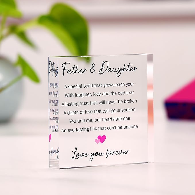 Gifts for Dad from Daughter - Cute Father Daughter Gifts - Perfect Birthday Gifts for Dad, Christmas Gifts for Grandad, Step Dad - Acrylic Block with Sentimental Message